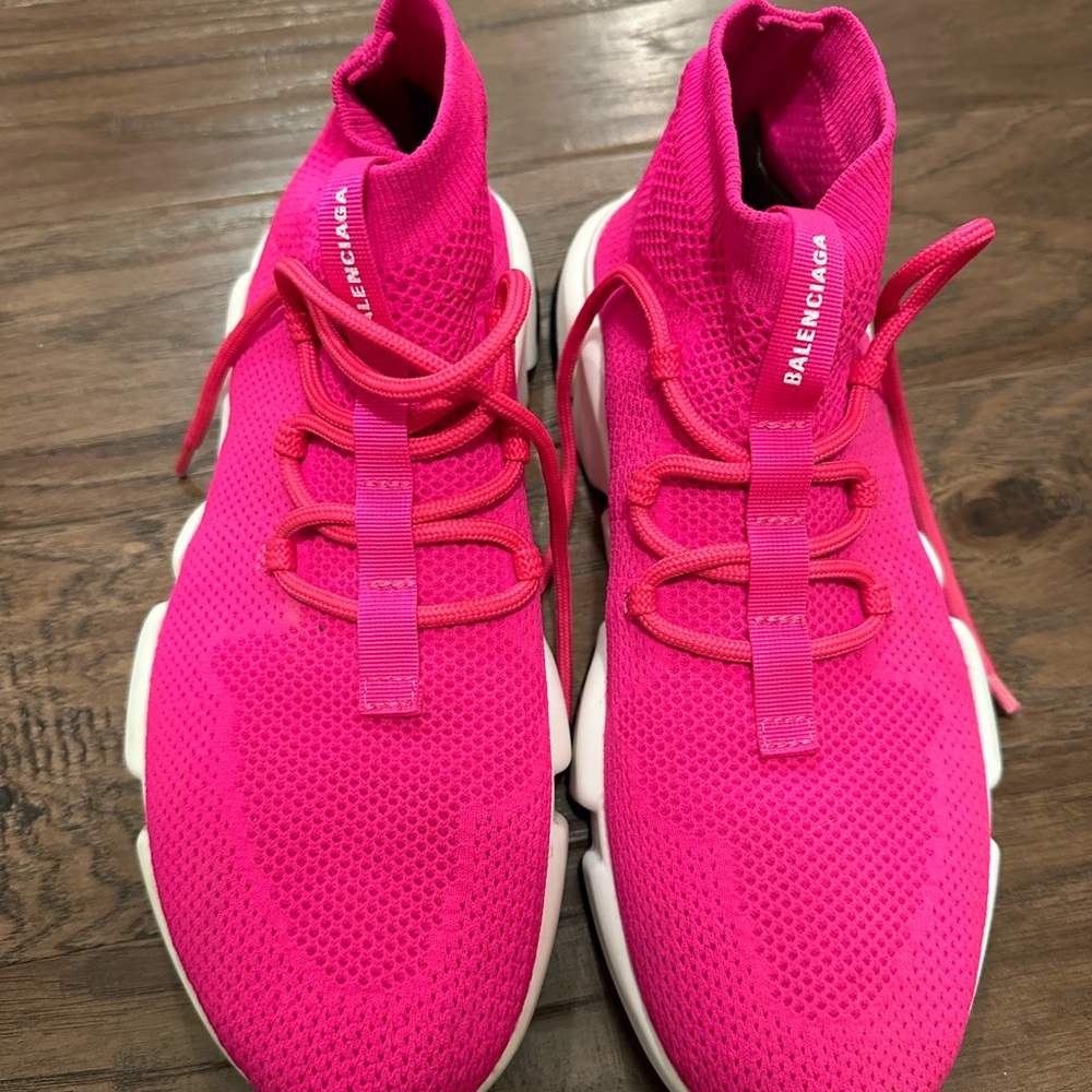 Balenciaga Neon Pink Sock-Style Knit Sneakers